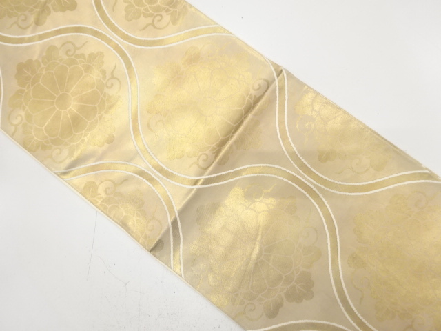 JAPANESE KIMONO / ANTIQUE FUKURO OBI / SILK / WOVEN FLORAL CREST